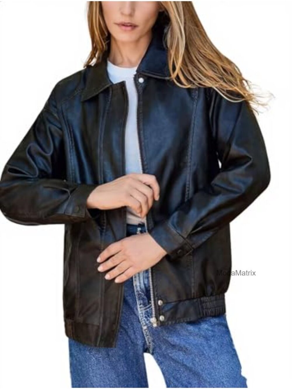 Women's Oversized Faux Leather Bomber Jacket Zip Up Moto Street Coat